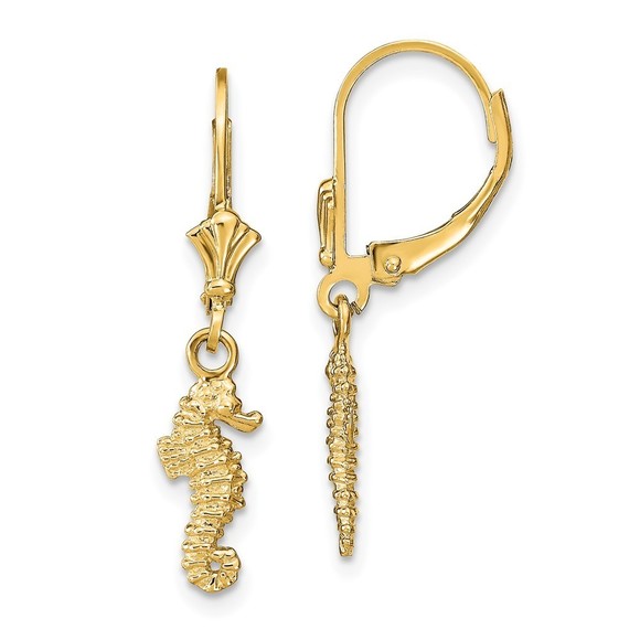 14k Seahorse Leverback Earrings - Picture 1 of 4